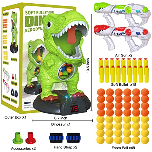 KPPIT Moveable Dinosaur Shooting Game Toy, Shooting Target for Kids with 2 Air Toy Guns, LCD Score Record, Sound, Electronic Target, Shooting Toys for Age 5 6 7 8 9 10+ Year Old Gift Boys Girls